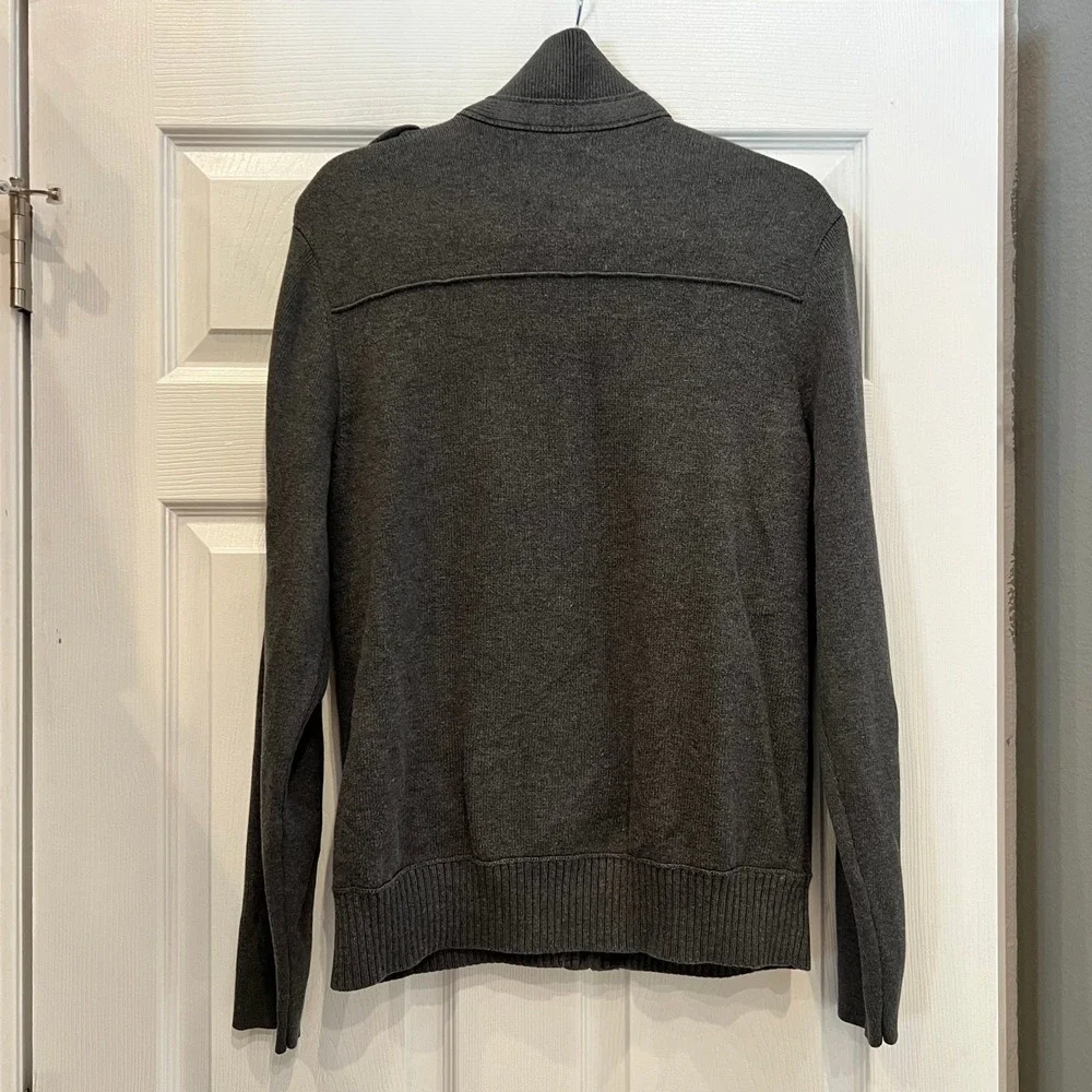 Banana Republic Cardigan Pima Cotton Wool Military Charcoal Grey Mock Neck M